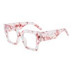 Ladies' square cat eye glasses frame transparent pink flower