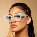 Women's square glasses frames blue floral UV