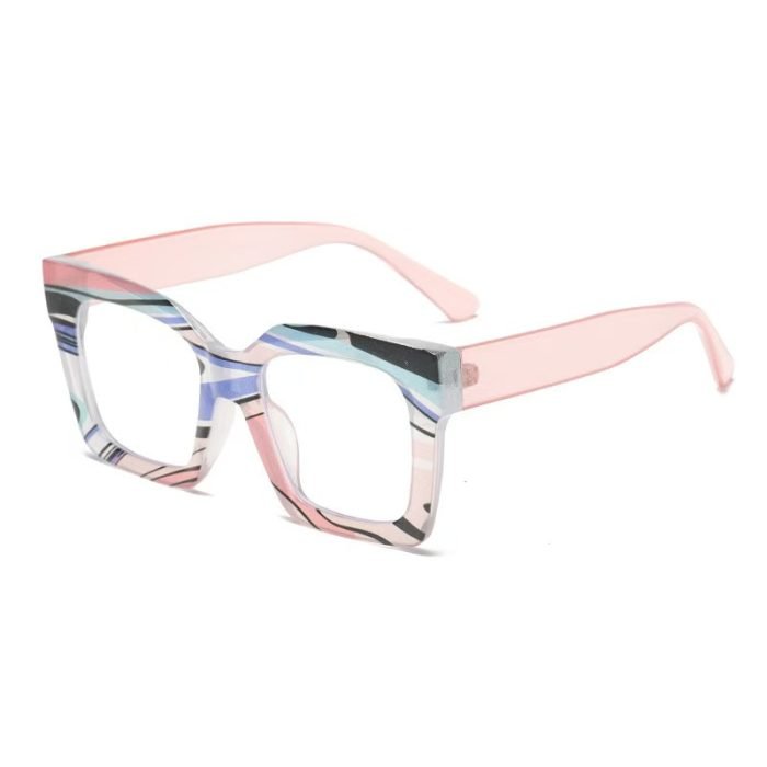 Ladies square glasses frame transparent pink
