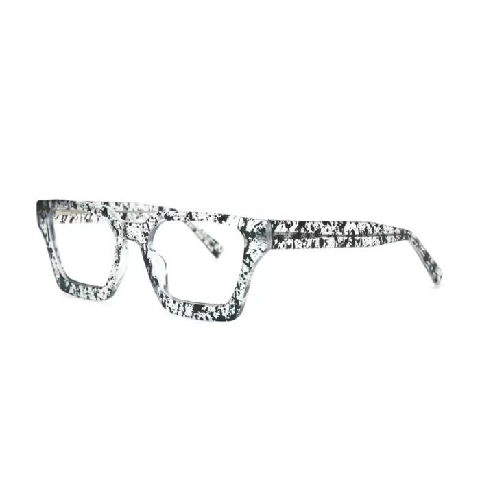 Women's square glasses frames black and white floral blue light blocking