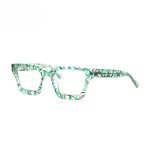 Women's square glasses frames with green pattern transparent frame