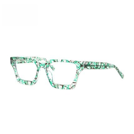 Women's square glasses frames with green pattern transparent frame