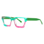 Women's square glasses frames green legs blue light blocking
