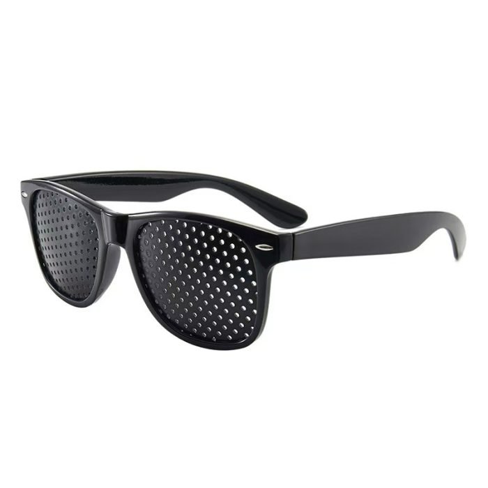 Digital eye strain relief glasses for teens - 5-minute sessions with black pinhole glasses. Multi-hole design helps recover from phone and computer use fatigue.