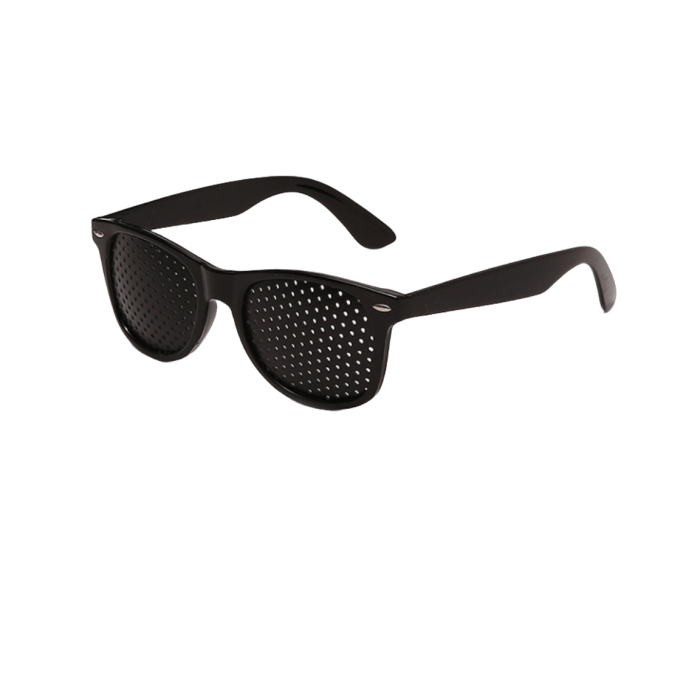 School vision break glasses - black pinhole design for 5-minute classroom sessions. Helps teenagers refresh eyes between classes without prescription.