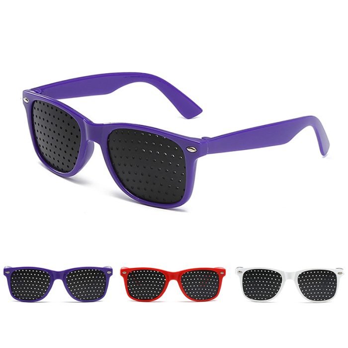 Gradual vision correction glasses for teens - 5-minute daily training with black multi-hole glasses. Drug-free alternative for natural eyesight enhancement.