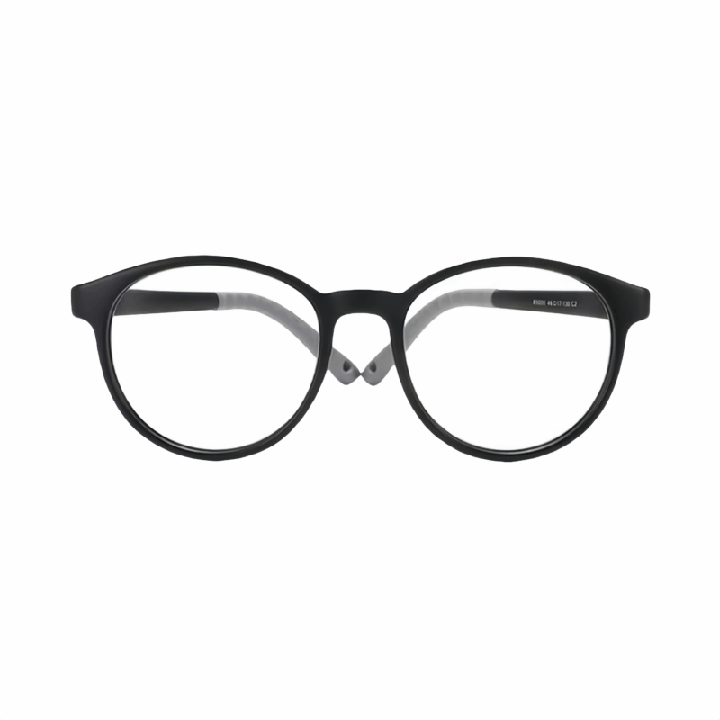 High quality children's glasses, black frame AC lenses safe and worry-free, custom prescription lenses available, minimalist TR90 eco-friendly material, soft safe nose pads, reduce visual stress during learning.