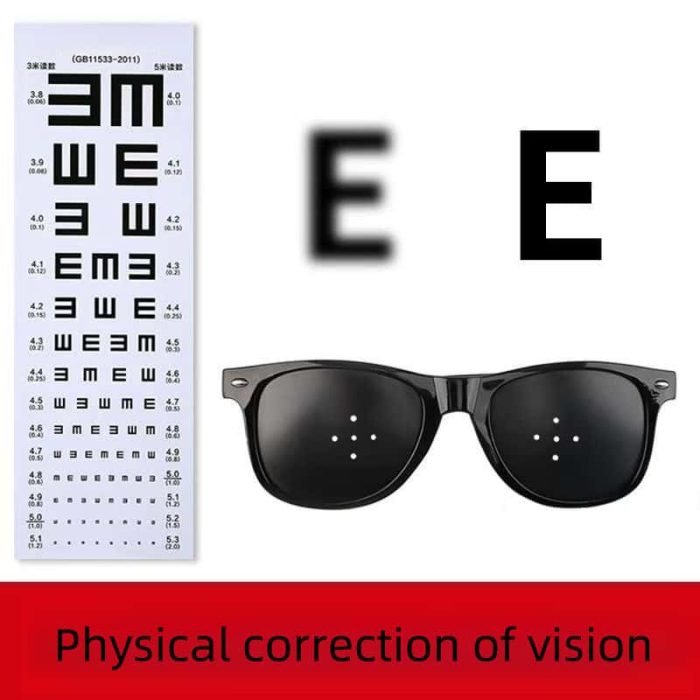 Natural vision improvement glasses - 5-hole pinhole design for gradual eyesight correction. Black frames suitable for teenagers and young adults.