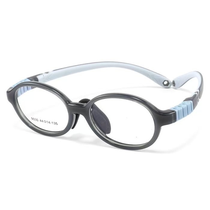 Black frame soft leg children's safety oval glasses, TR90 material, comfortable soft nose pads and anti-break AC lenses, to bring clear vision to Customizable prescription