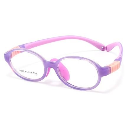 Flexible TR90 kids glasses with impact-resistant AC lenses - soft oval frame perfect for sports, play, and active daily movement.