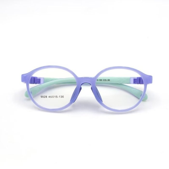 Colorful kids prescription glasses with clear AC lenses - oval TR90 frames and soft nose pads reduce distraction during homework and reading time.