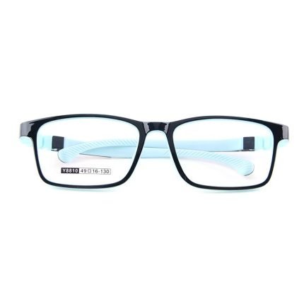 Colorful kids square glasses with custom prescription lenses - soft silicone nose pads and flexible TR90 frames for comfortable all-day classroom wear.