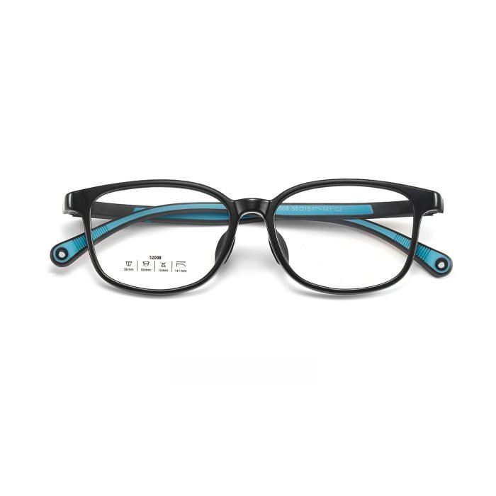TR90 children's learning classroom reading glasses holder. Reduce screen blue light exposure damage and black frame blue legs during children's classes.