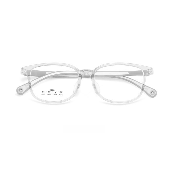 Adjustable kids glasses with silicone nose pads and temple tipsTransparent frame.Custom prescription lenses with blue light filtering for all-day comfortable wear.