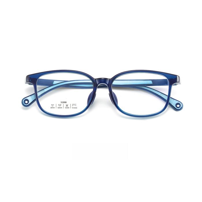 TR90 blue framed blue leg, with silicone nose pad for children's glasses. Comfortable to wear during class, prescription lens anti blue light can be selected.