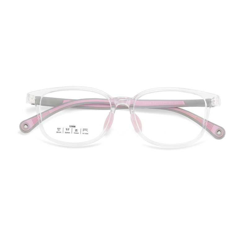 Durable elementary school glasses with prescription lenses - flexible TR90 frames and soft nose pads withstand playground activities safely.