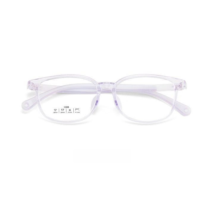 Blue light blocking kids reading glasses with prescription lensesTransparent purpleframe.Reduce digital eye strain during online learning and homework sessions on tablets.