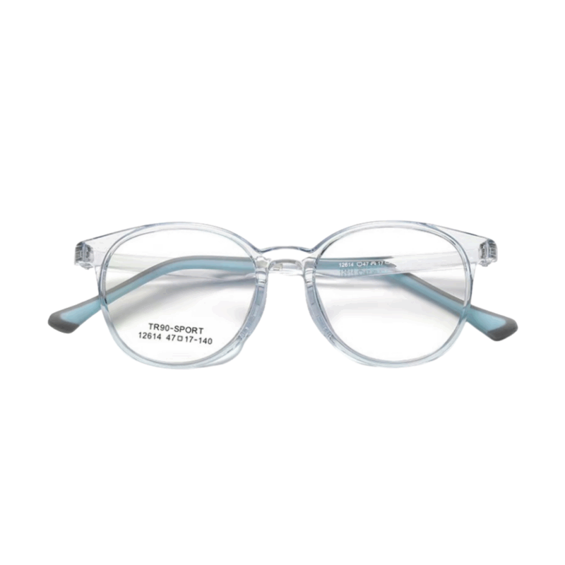 Ultra-lightweight kids prescription glasses - 10g round TR90 frames with gentle nose pads for comfortable all-day wear.