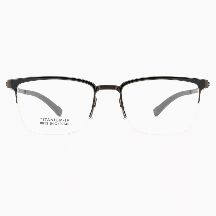 Stylish titanium half frame glasses for custom prescription glasses. Durable and lightweight design for everyday wear.
