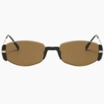 Women's minimalist frameless elliptical sunglasses with UV protection, featuring lightweight design and modern style for effortless sunwear elegance.