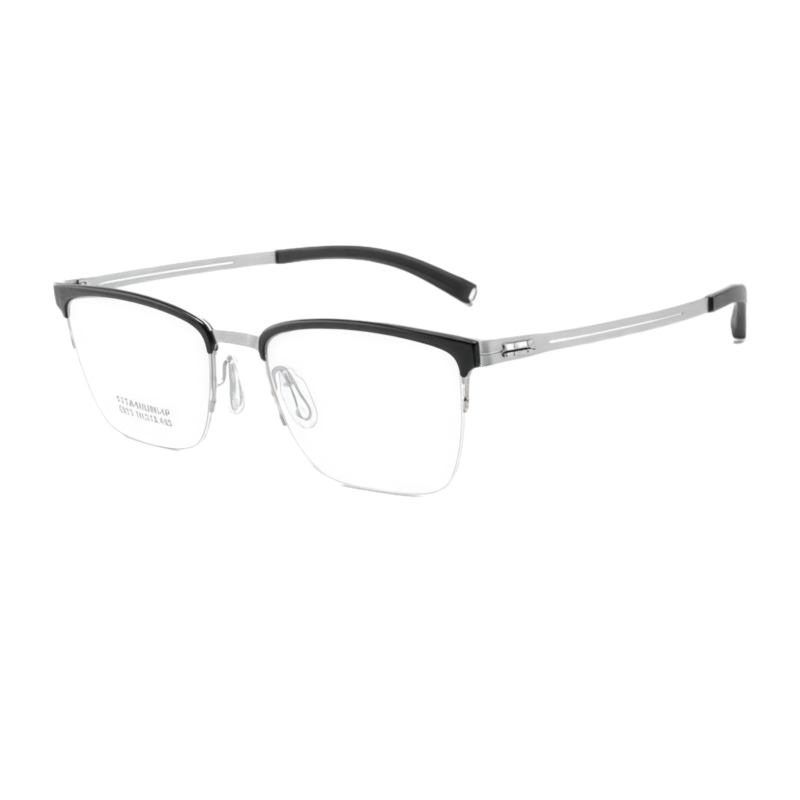 Modern half rim prescription glasses in titanium. Perfect blend of minimalist style and functional vision correction