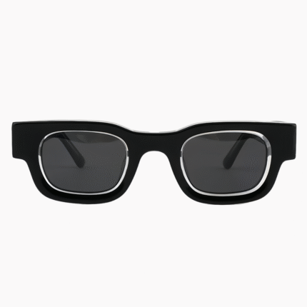 Thick acetate square frame sunglasses with polarized UV400 lenses. Vintage-inspired unisex design for luxury sun protection and stylish outdoor wear.