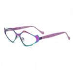 Artistic geometric prescription glasses featuring blue light blocking lenses, premium acetate frames for women.