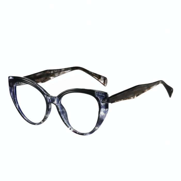 Classic cat-eye frame made from durable TR90. Features blue light filter & UV400 protection. Versatile clear glasses for all-day wear.