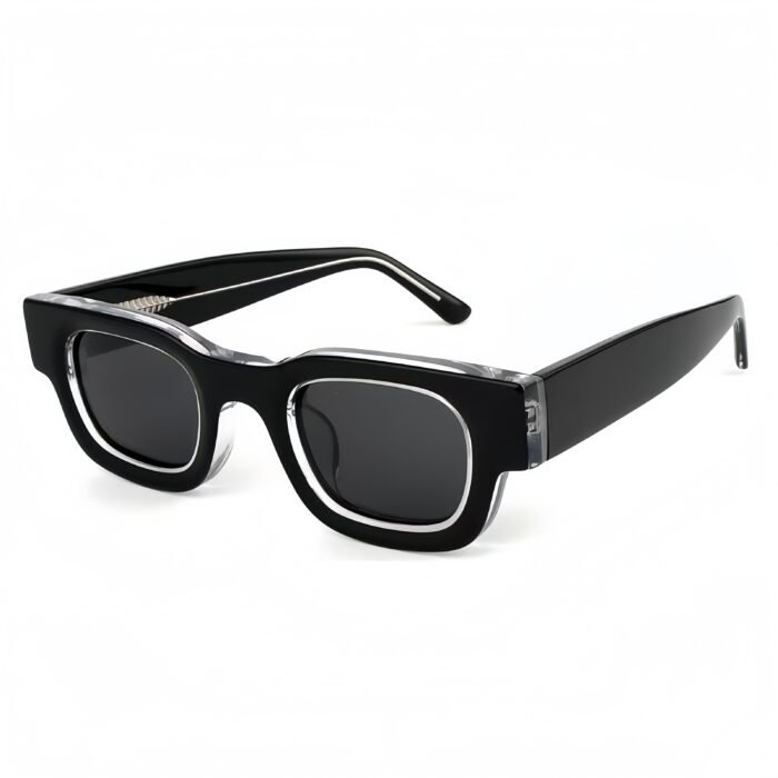 Luxury acetate square frame sunglasses with polarized UV400 protection. Vintage thick-frame design offers sophisticated sun protection for stylish men and women.