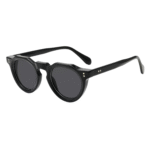 Thick-frame oval sunglasses with premium acetate construction, polarized protection and retro style.
