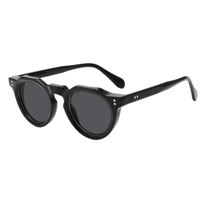 Thick-frame oval sunglasses with premium acetate construction, polarized protection and retro style.