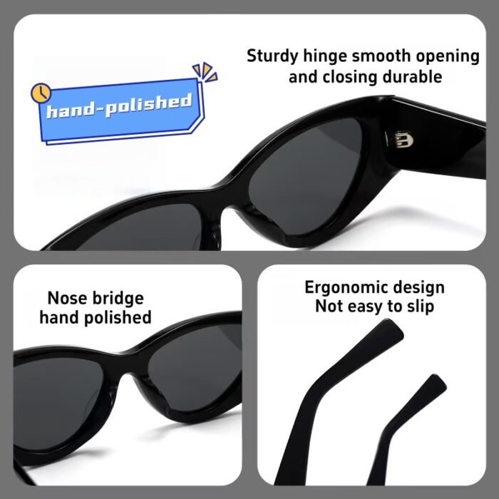 Polarized cat-eye sunglasses with thick acetate frames, UV400 protection and anti-glare technology for retro style.