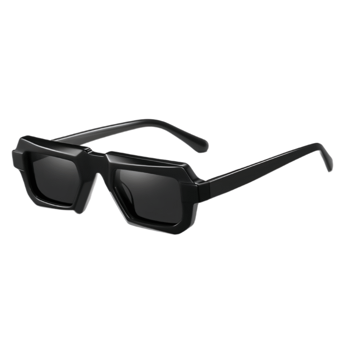 Premium acetate square sunglasses for men & women - polarized lenses with UV400 and anti-glare in thick-frame retro design.