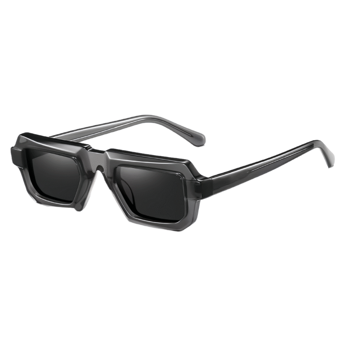 Unisex luxury square sunglasses with thick retro frames, polarized vision technology and complete UV400 sunlight protection.