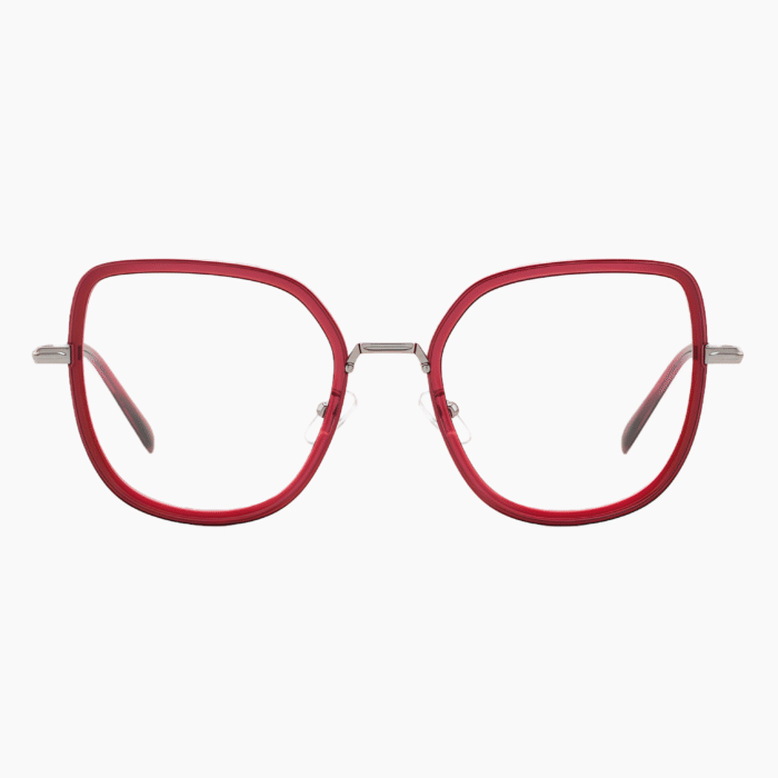 Stylish women's blue light blocking glasses in a trendy polygon shape, combining acetate & metal. The perfect prescription glasses for small faces & screen use.
