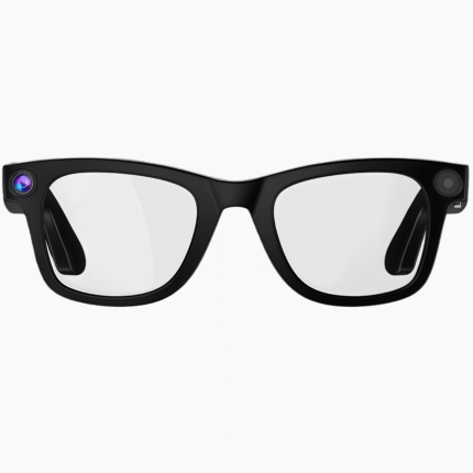 Streaming music and taking calls with wireless smart glasses featuring Bluetooth and unisex square-frame design for all-day wear.