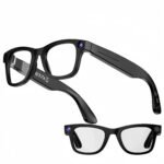 AI-powered smart glasses with 8MP camera for hands-free photos and video recording, featuring WiFi and Bluetooth connectivity.